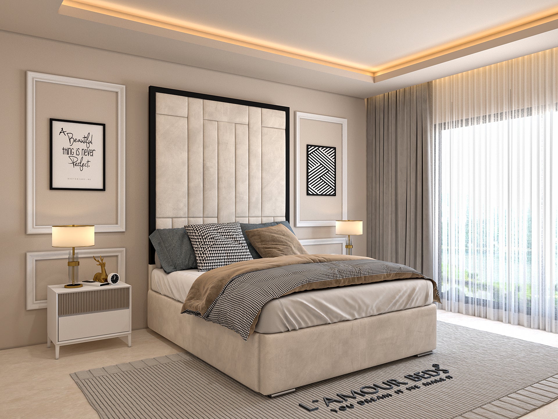 Rowen Panel Bed Frame With Black Border