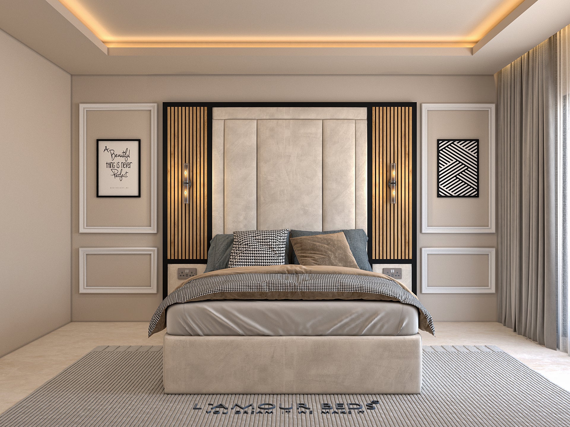 Breella Panel Bed Frame With Wooden Panelling