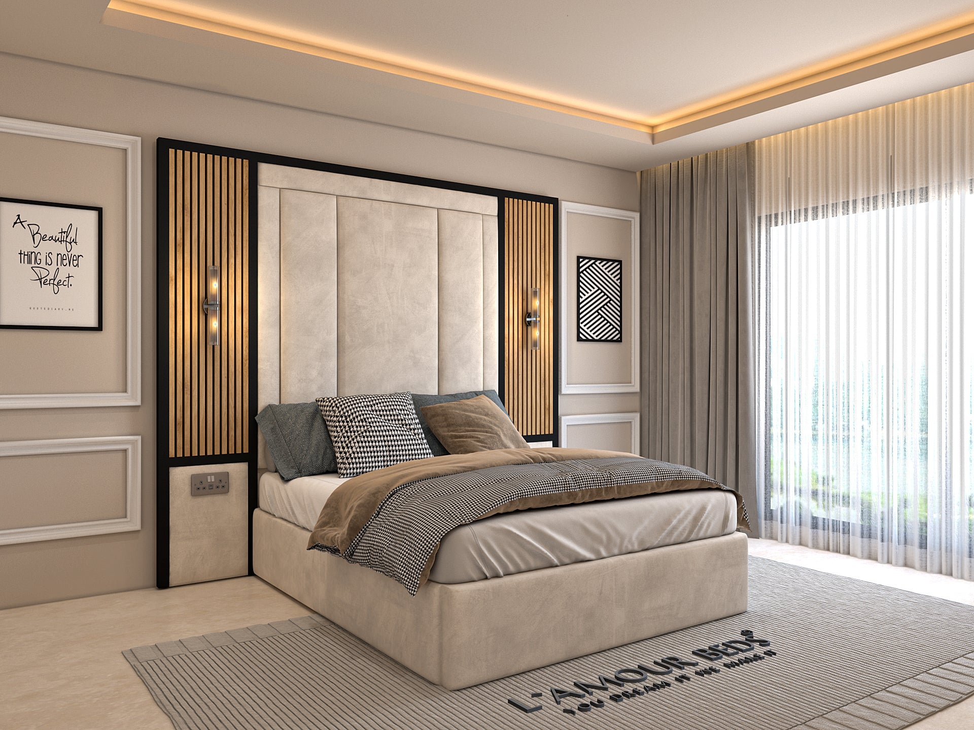 Breella Panel Bed Frame With Wooden Panelling