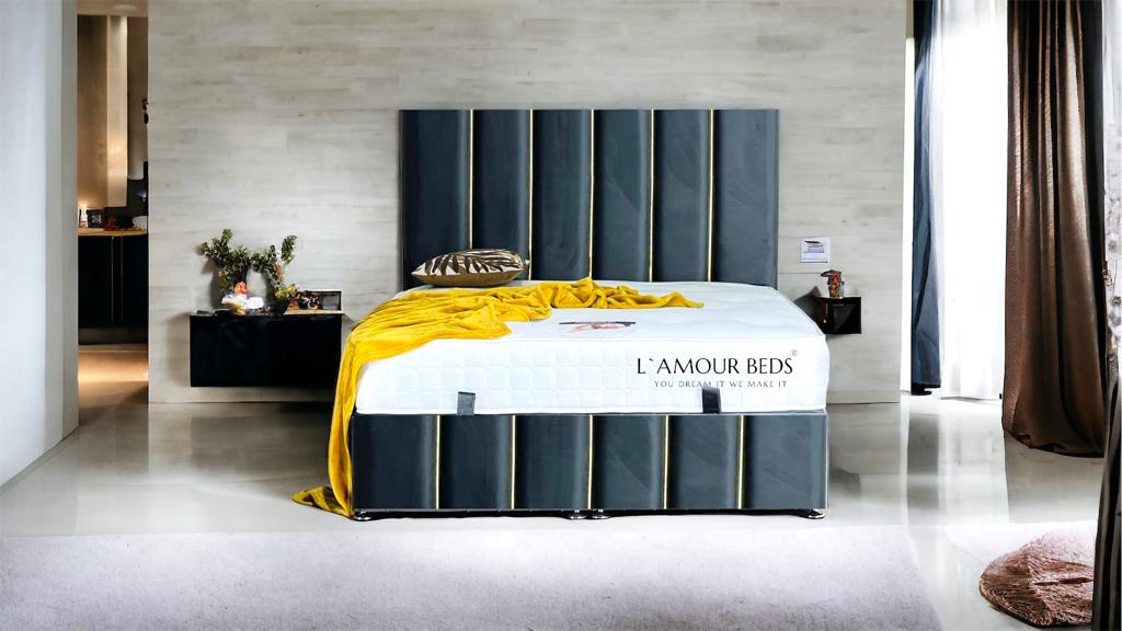 Nora Gold Panel Ottoman Black Bed - L`AMOUR Beds - L'amour Beds