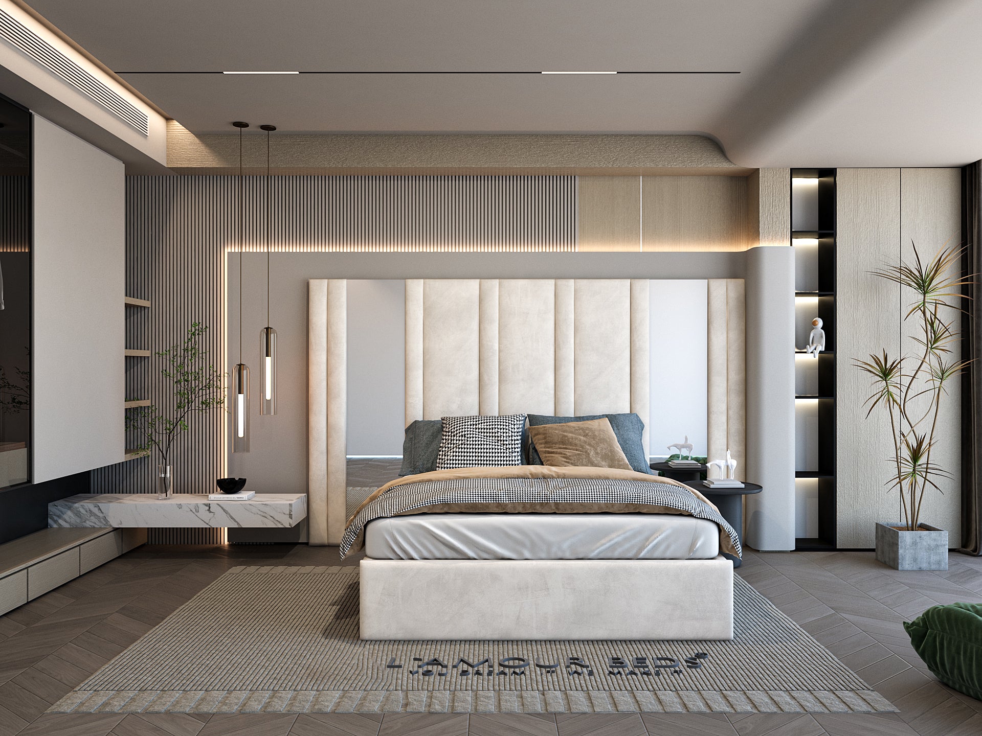 Aurora Mirror Panel Bed Frame – Oversize Headboard