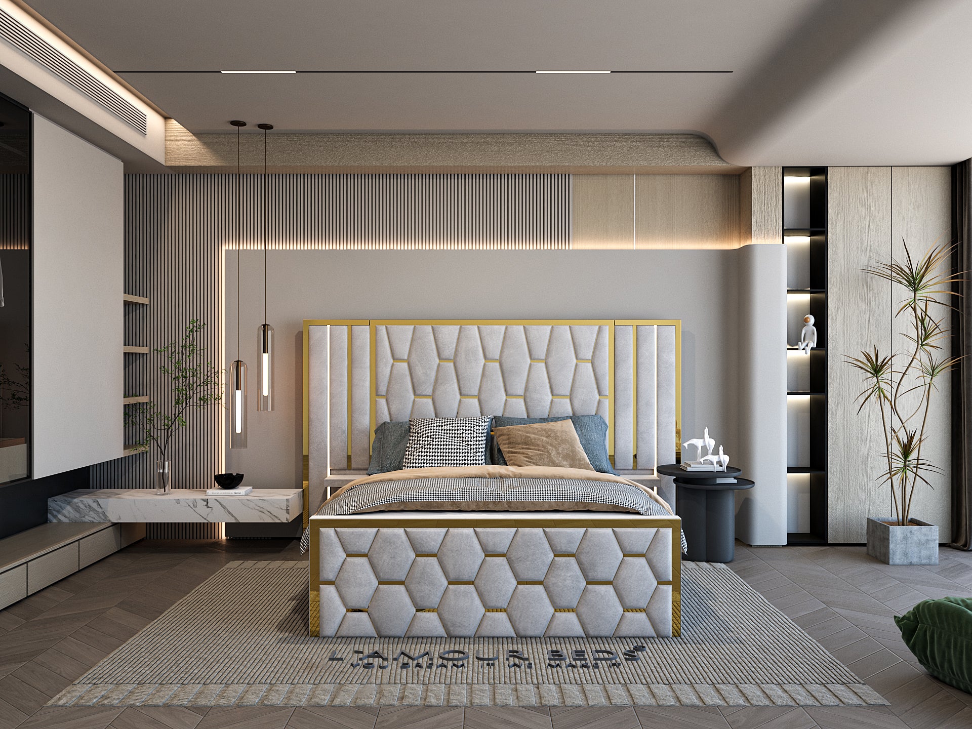 Docia Luxury Oversized Hexagon Style Bed Frame