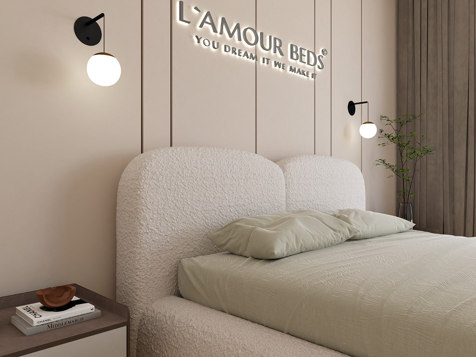 New Dana Cloud Ambassador Boucle Bed Frame With Plain Thick Sides & Footboard - L'amour Beds