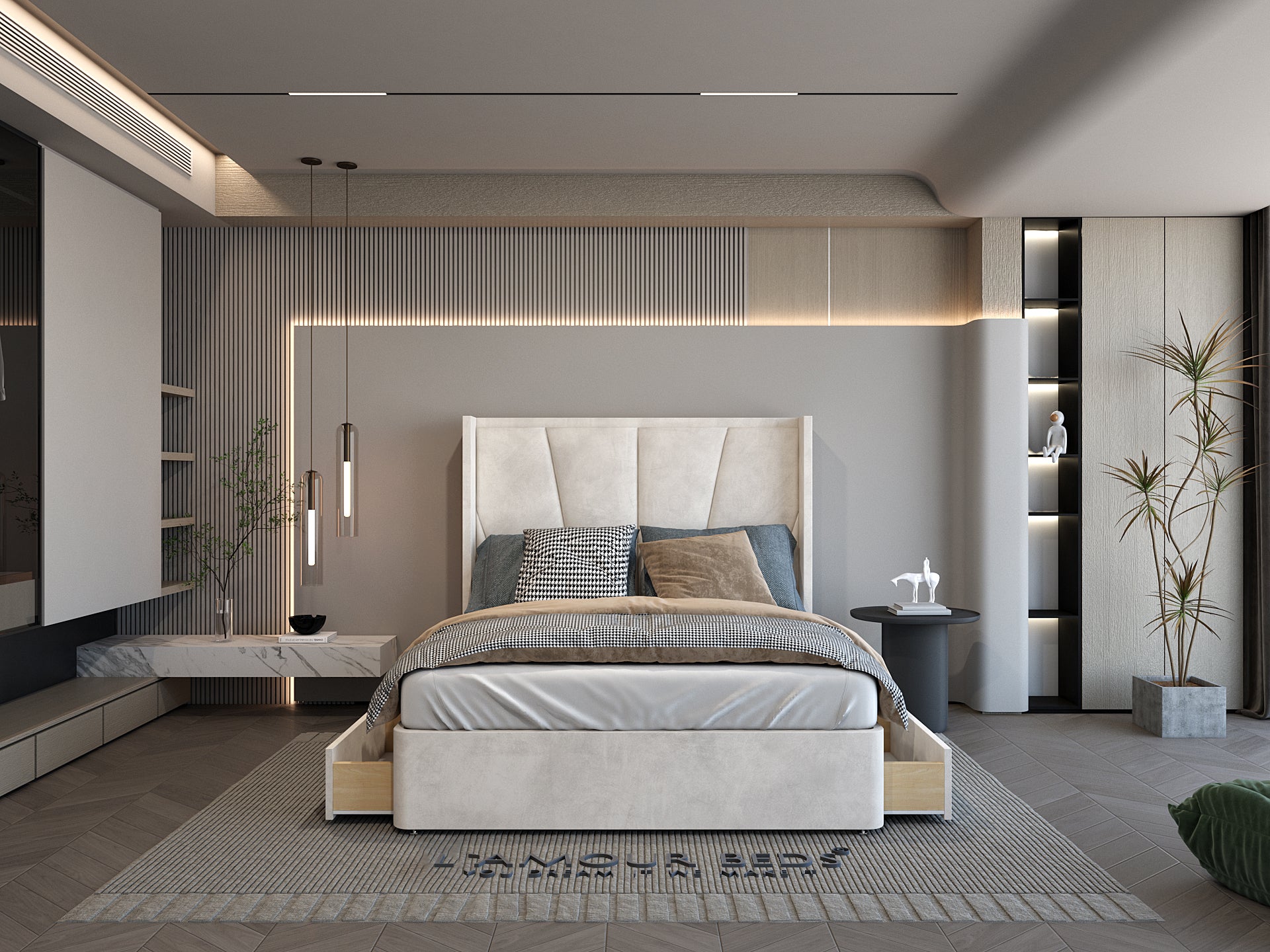 Cream Fan-Panel Storage Divan Beds