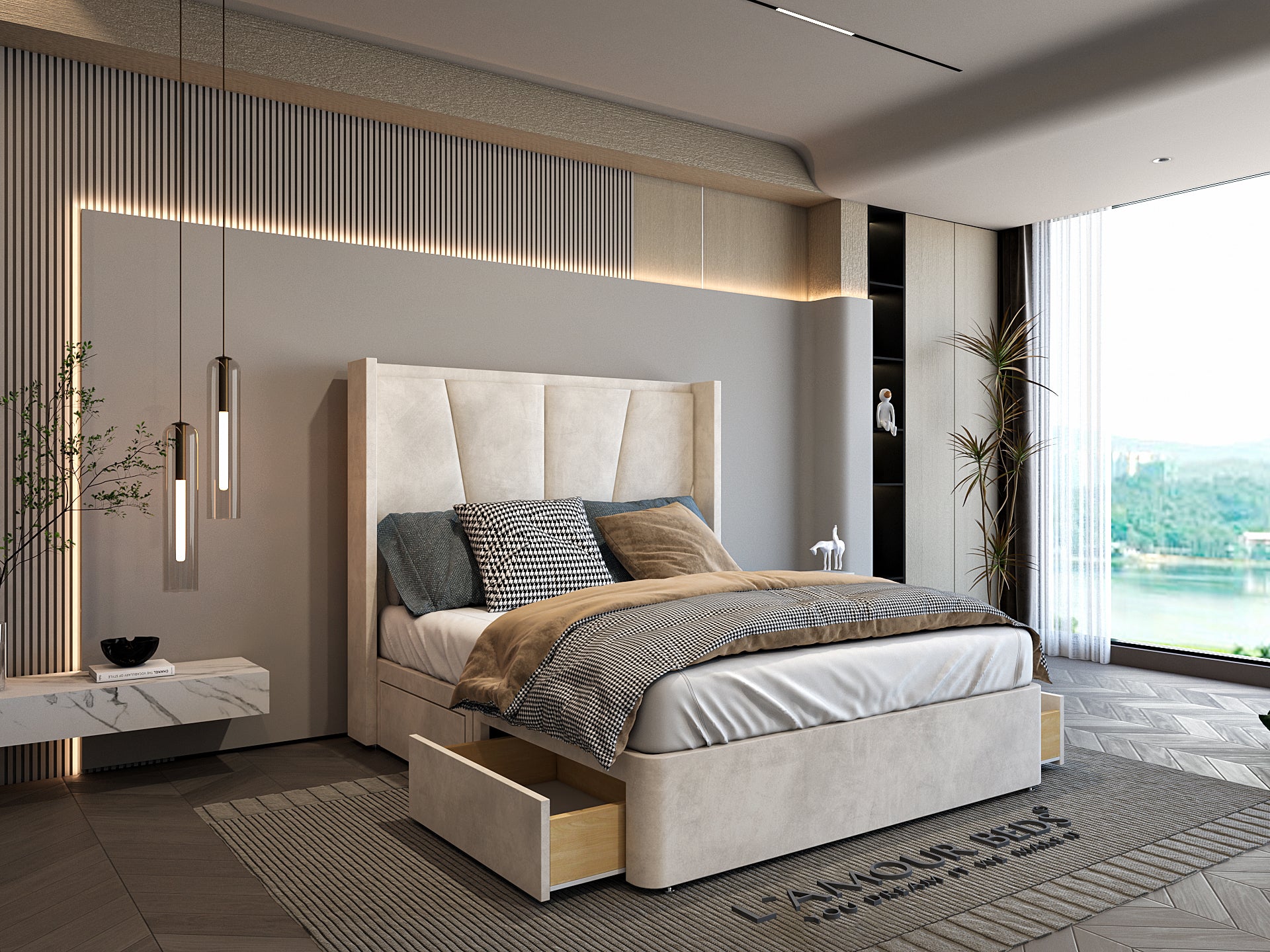 Cream Fan-Panel Storage Divan Beds1