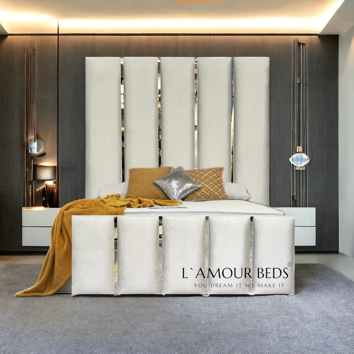 Daisy Panel Bed with Crome & Gold Trim Detailing - L'amour Beds