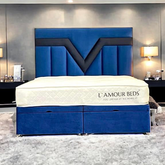 Vandetta Ottoman Storage Gas Lift Bed Base With Stunning Headboard - L'amour Beds