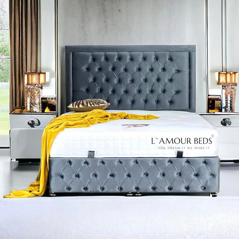 Border chested Ottoman Gas Lift Bed 54" Floor standing Headboard - L'amour Beds