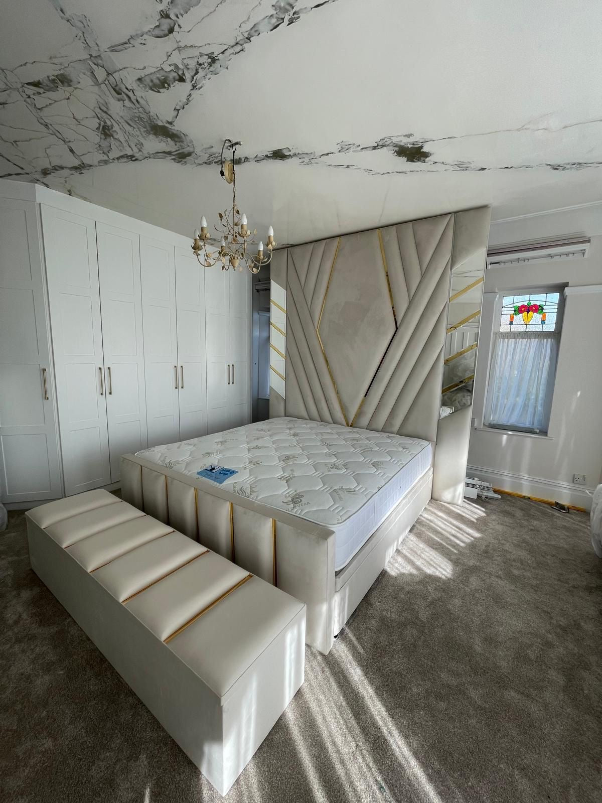 The Goliath Led Diamond Design Gold Strip Bed Frame High Headboard - L'amour Beds