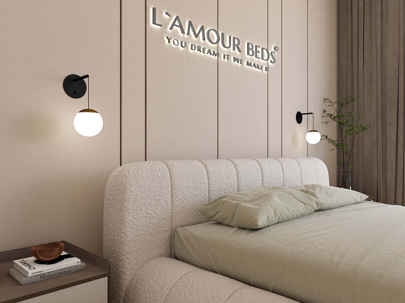 New Michellin Bubble Boucle Bed Frame With Plain Thick Sides & Footboard - L'amour Beds