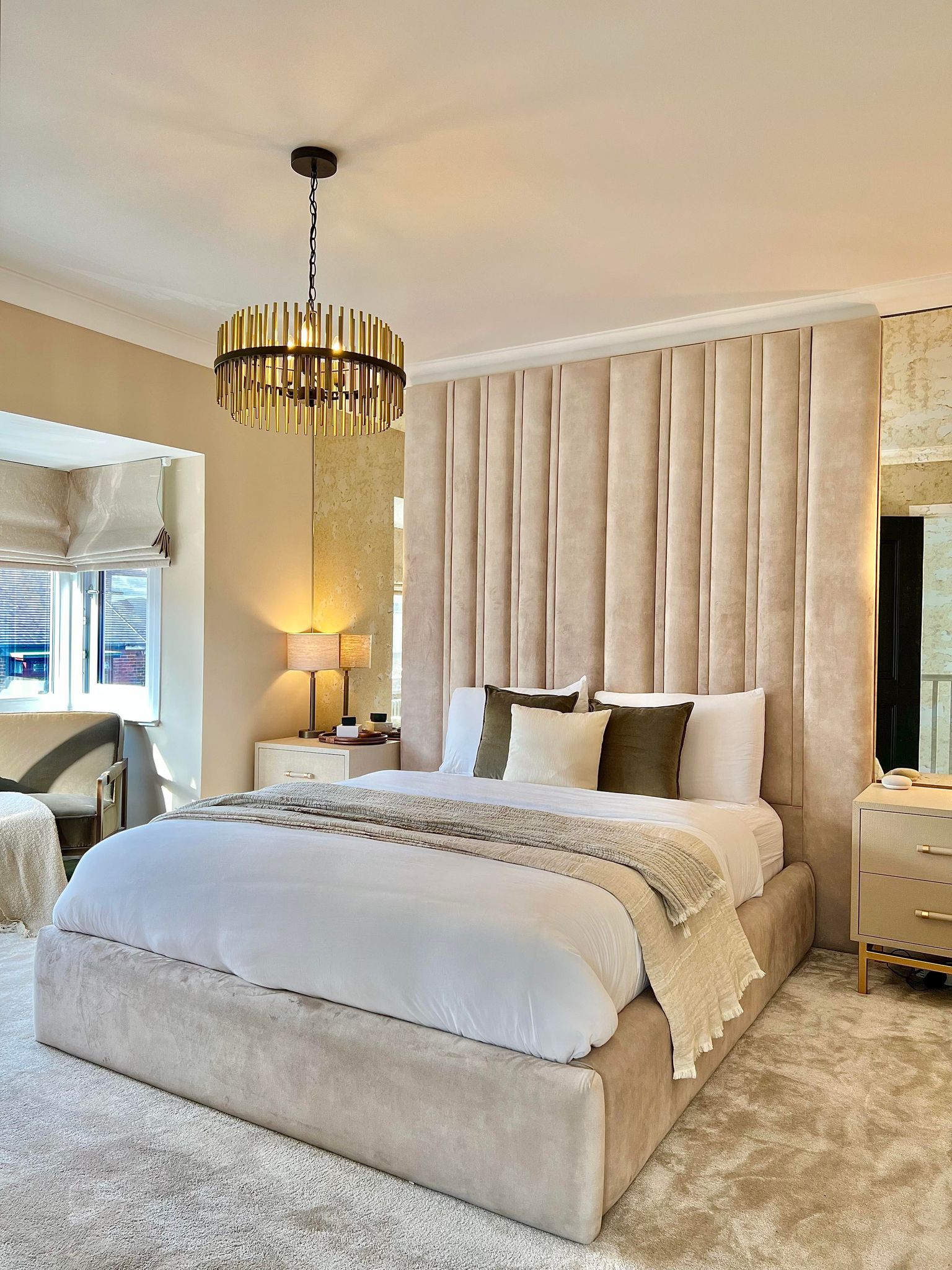 The warinton Panel Bed Frame with Oversized extended Headboard - L'amour Beds