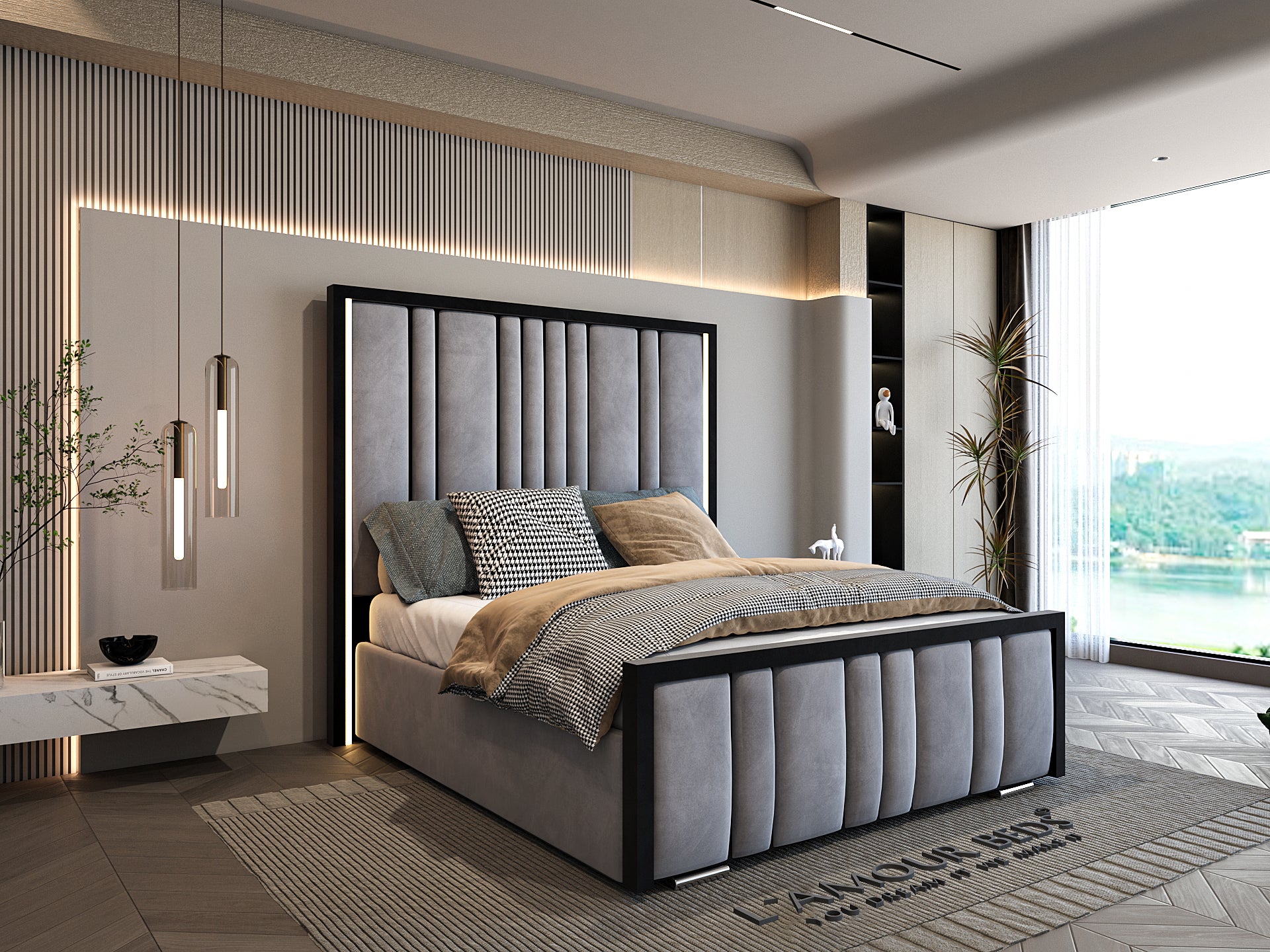 Knott Luxury Panel Bed Frame With LED Lights