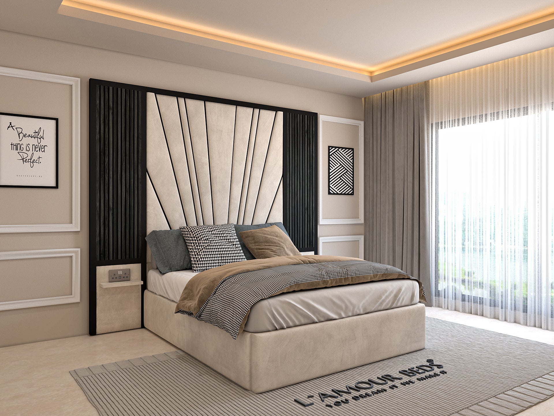 Alma Oversized Panel Bed Frame With Wooden Panelling