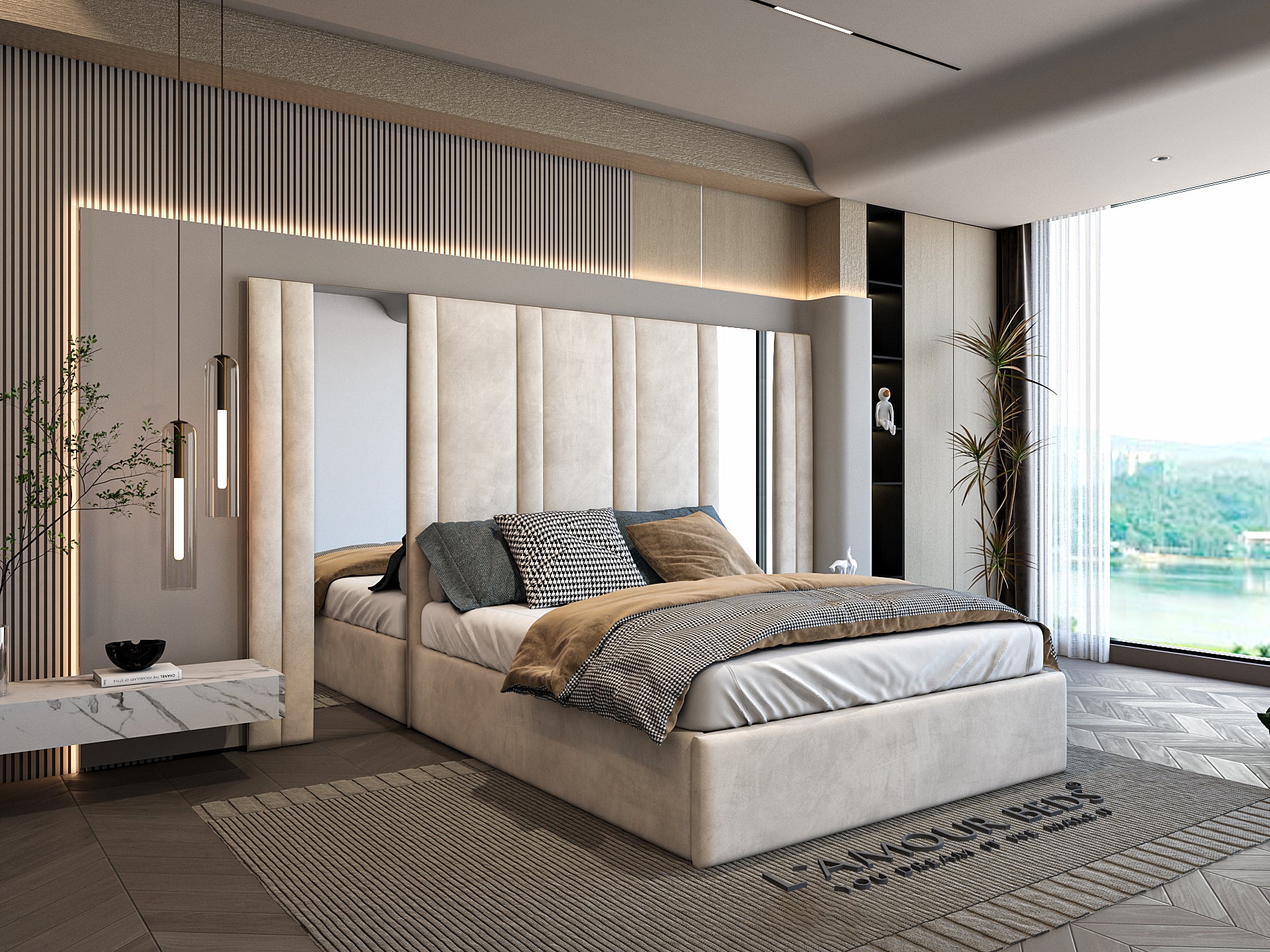 Aurora Mirror Panel Bed Frame – Oversize Headboard