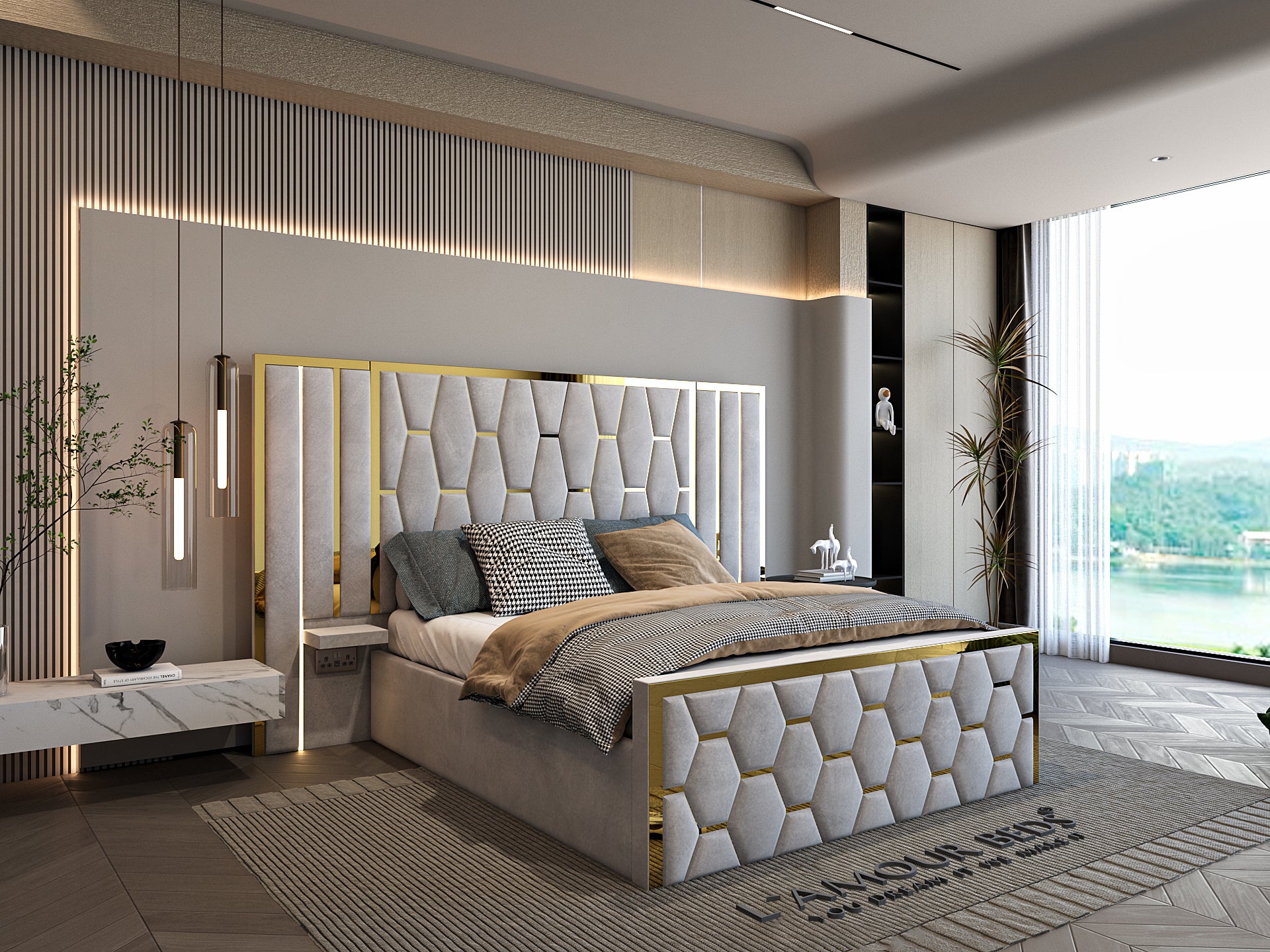 Docia Luxury Oversized Hexagon Style Bed Frame