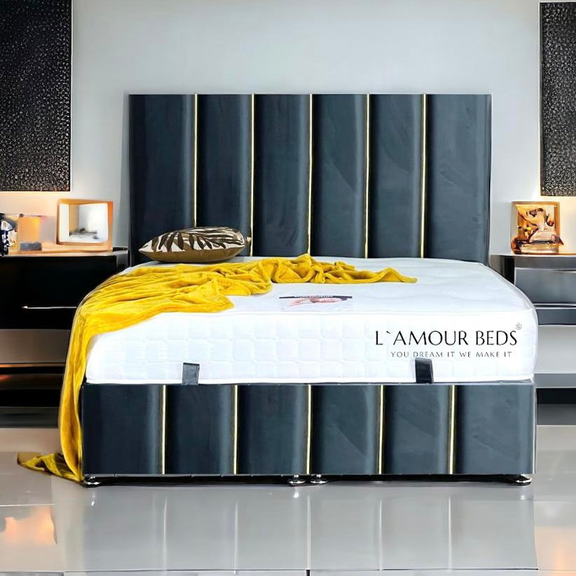Nora Gold Panel Ottoman Black Bed - L`AMOUR Beds - L'amour Beds