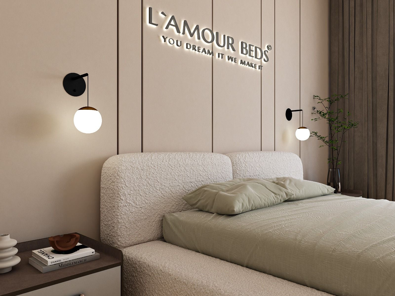 New Nyla Cloud Ambassador Boucle Bed Frame With Plain Thick Sides & Footboard - L'amour Beds