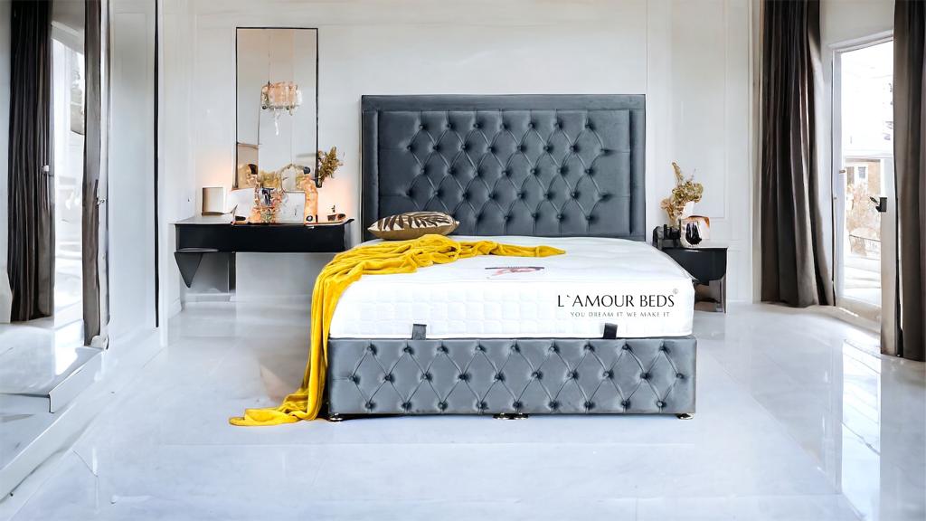 Border chested Ottoman Gas Lift Bed 54" Floor standing Headboard - L'amour Beds