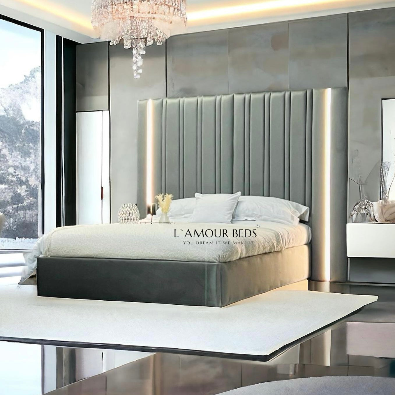 The Alexander Double Bed With Led Lights Headboard - L'amour Beds