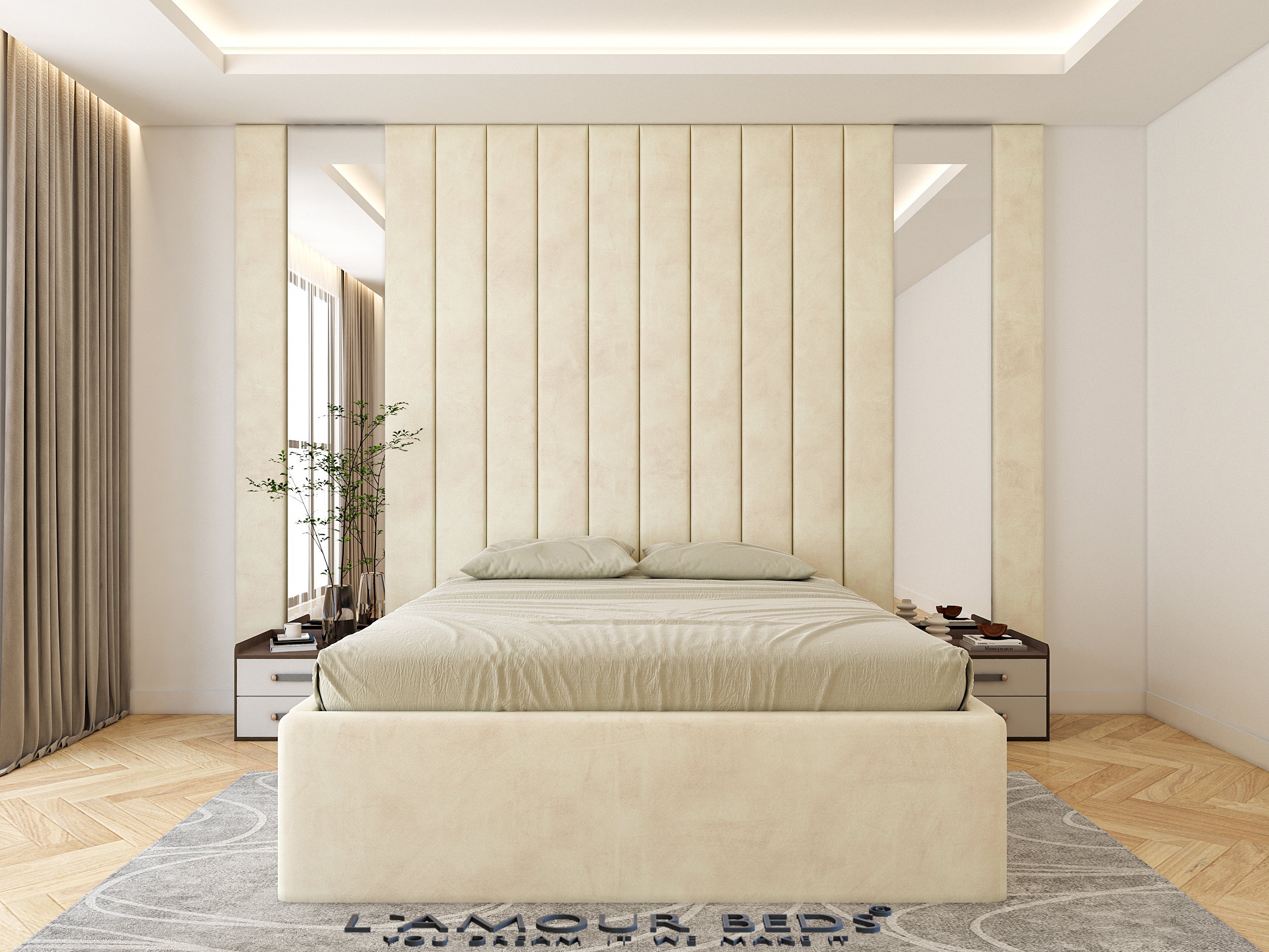 Kendrall Luxury Wall Panel Bed Frame With Mirrors