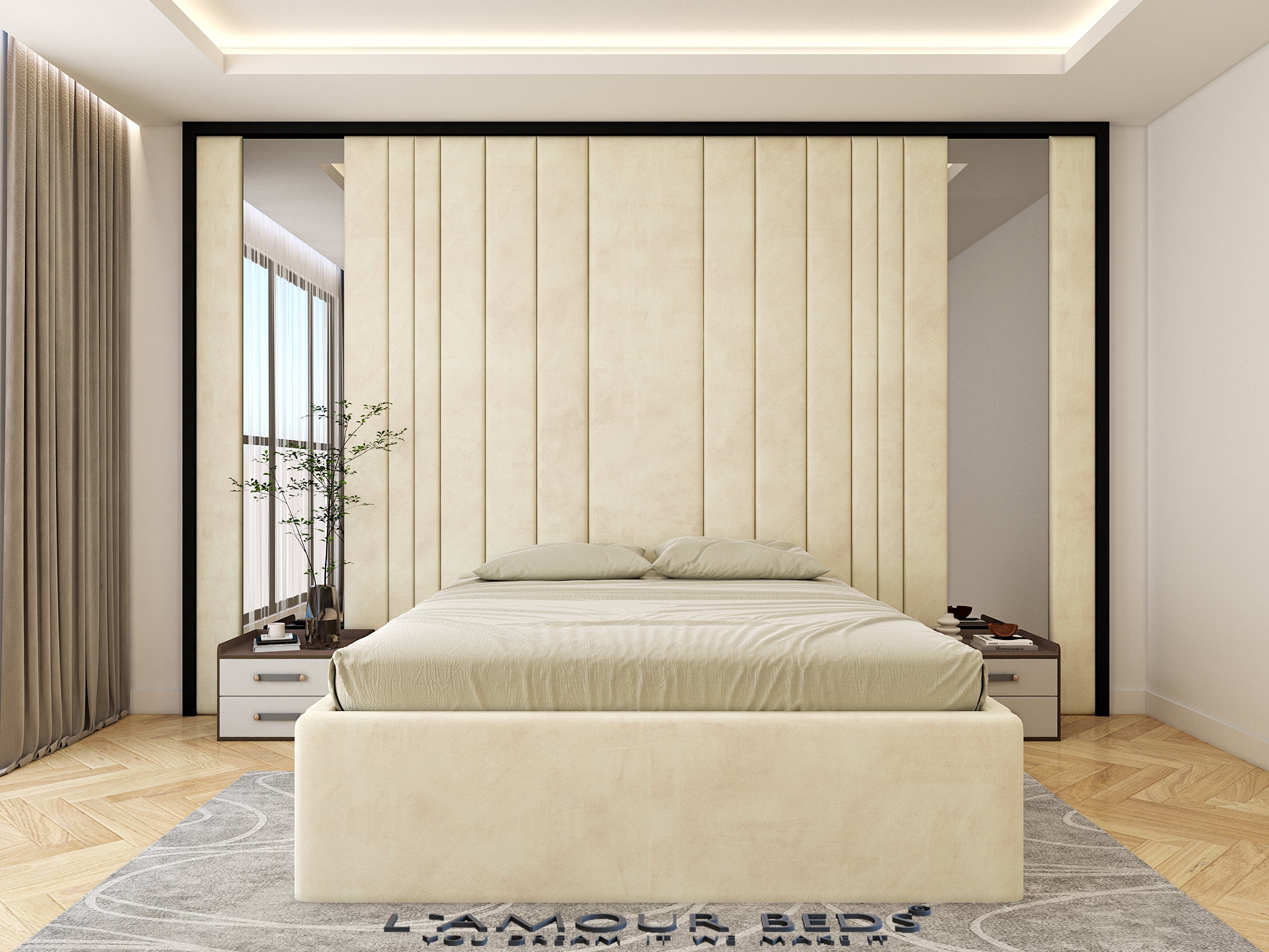 Kifaya Wall Panel Bed Frame with Mirror