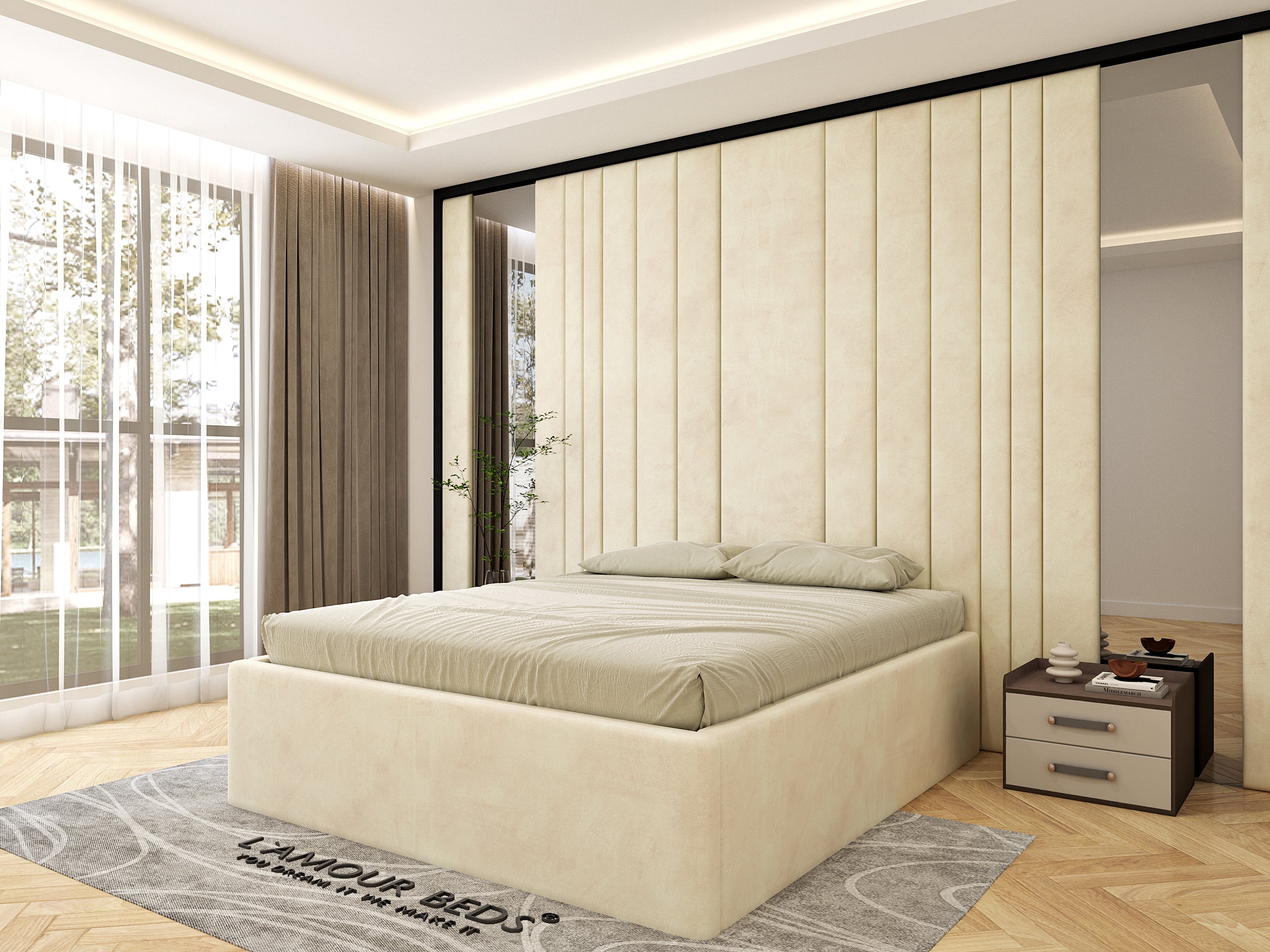 Kifaya Wall Panel Bed Frame with Mirror