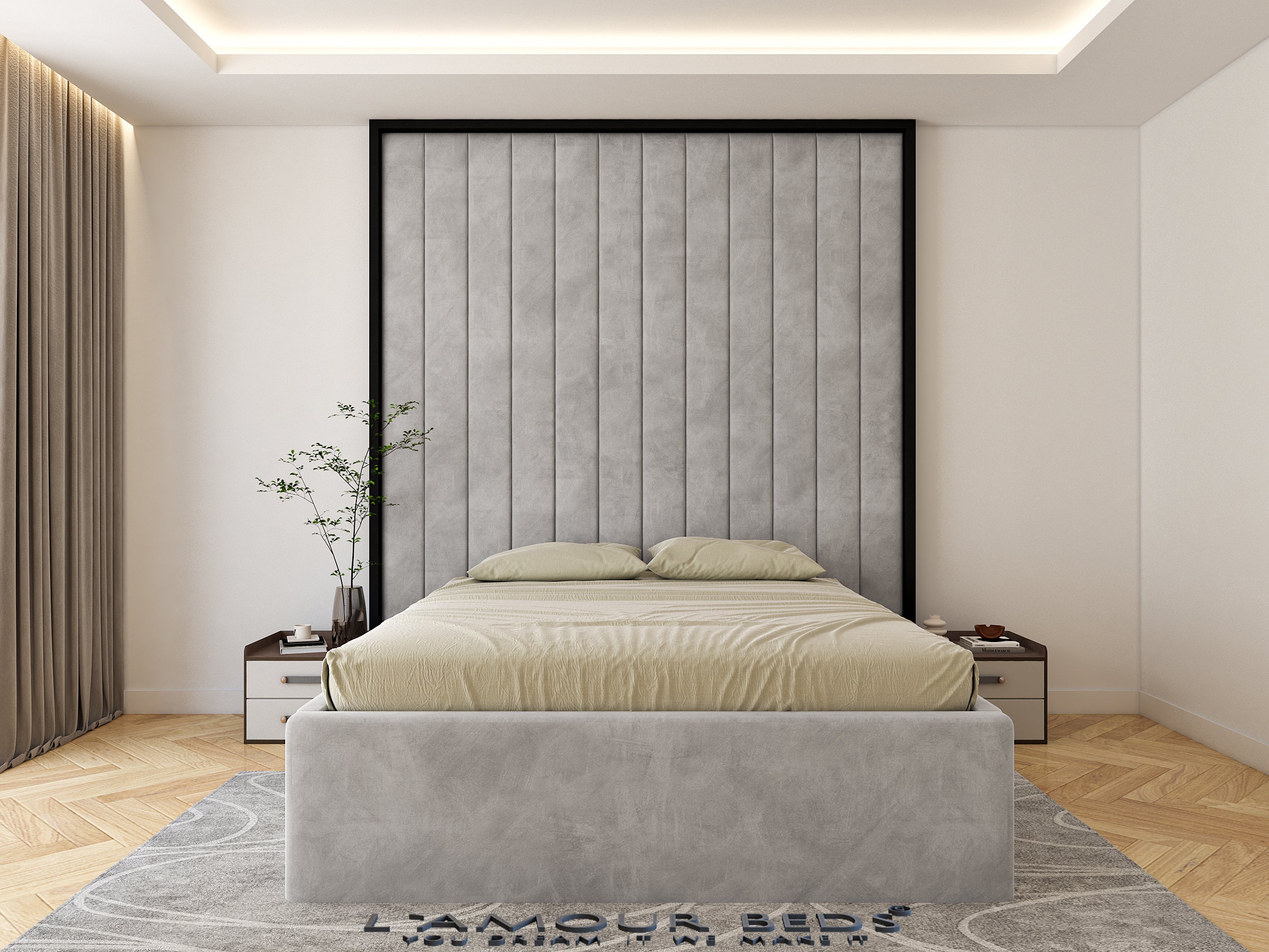 Crossett Luxury Oversized Panel Bed Frame With Black Border