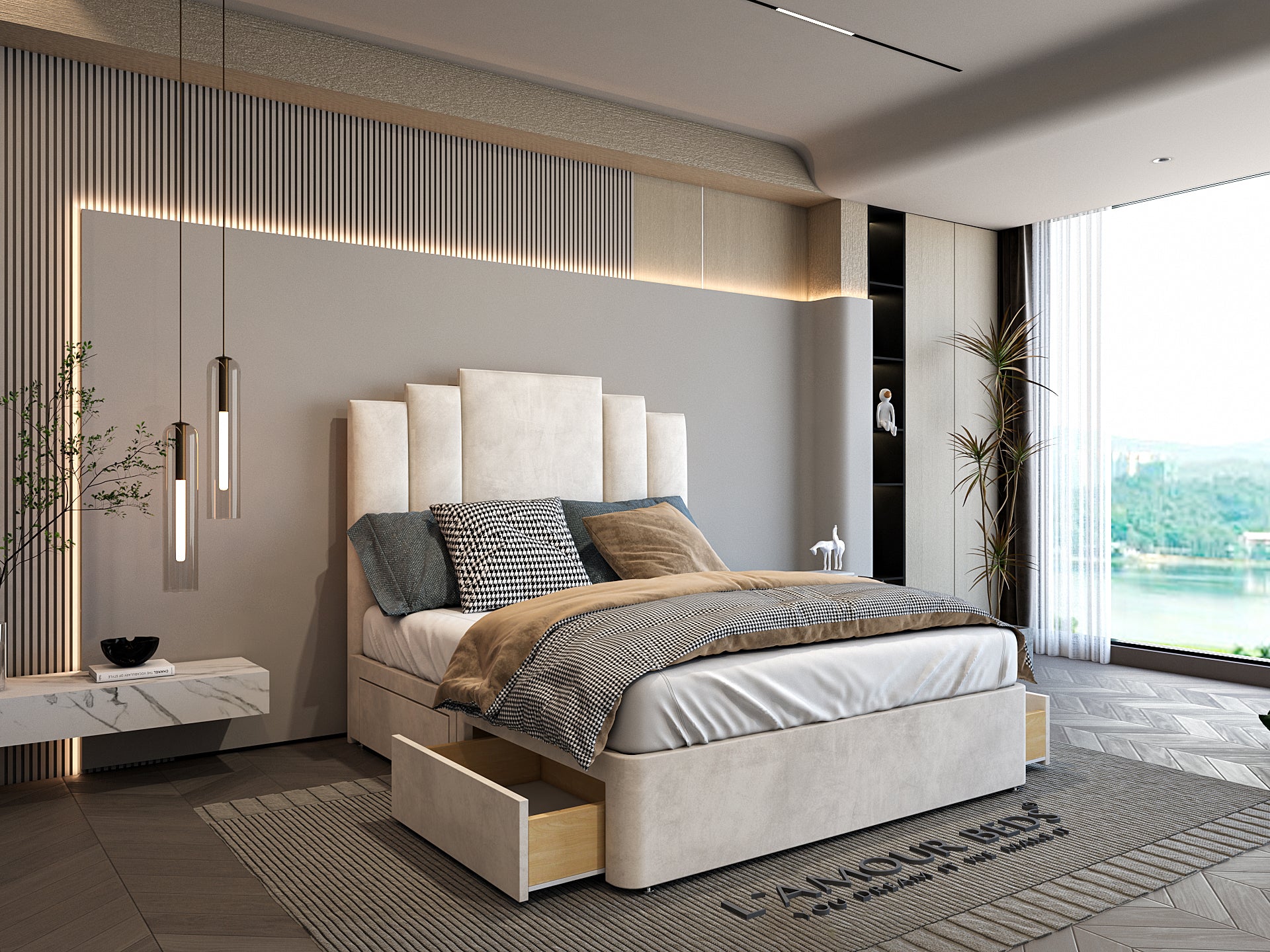 Cream Fan-Panel Storage Divan Beds