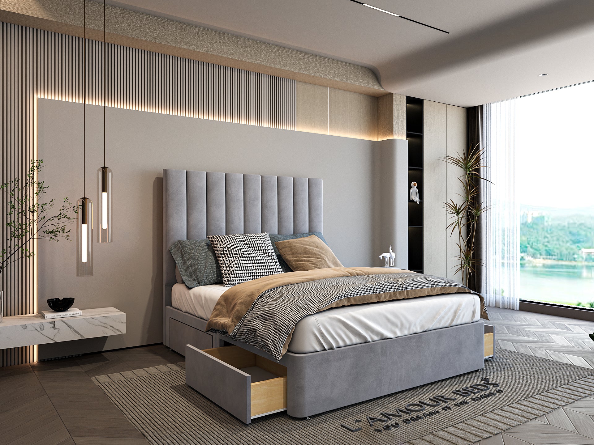 Corduroy Divan Panel Bed Frame