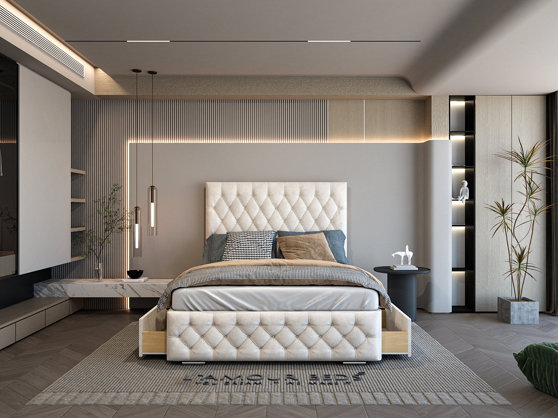 Cream Tufted Storage Bed Divan Beds