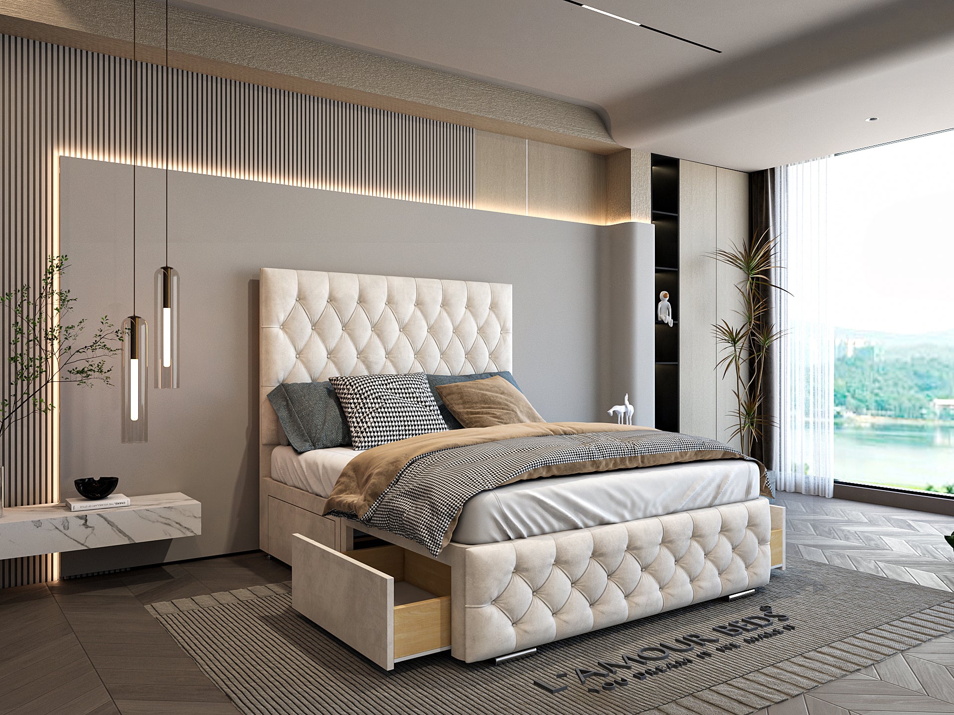 Cream Tufted Storage Bed Divan Beds