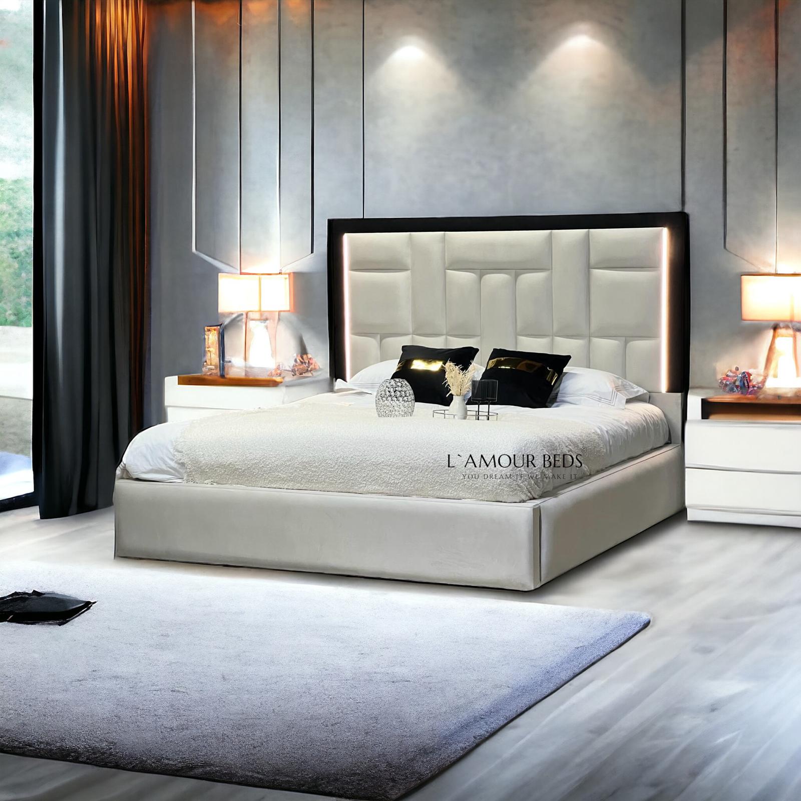 Rowen Jigsaw panels Bed With LED Lighting 3" Thick Side rails - L'amour Beds