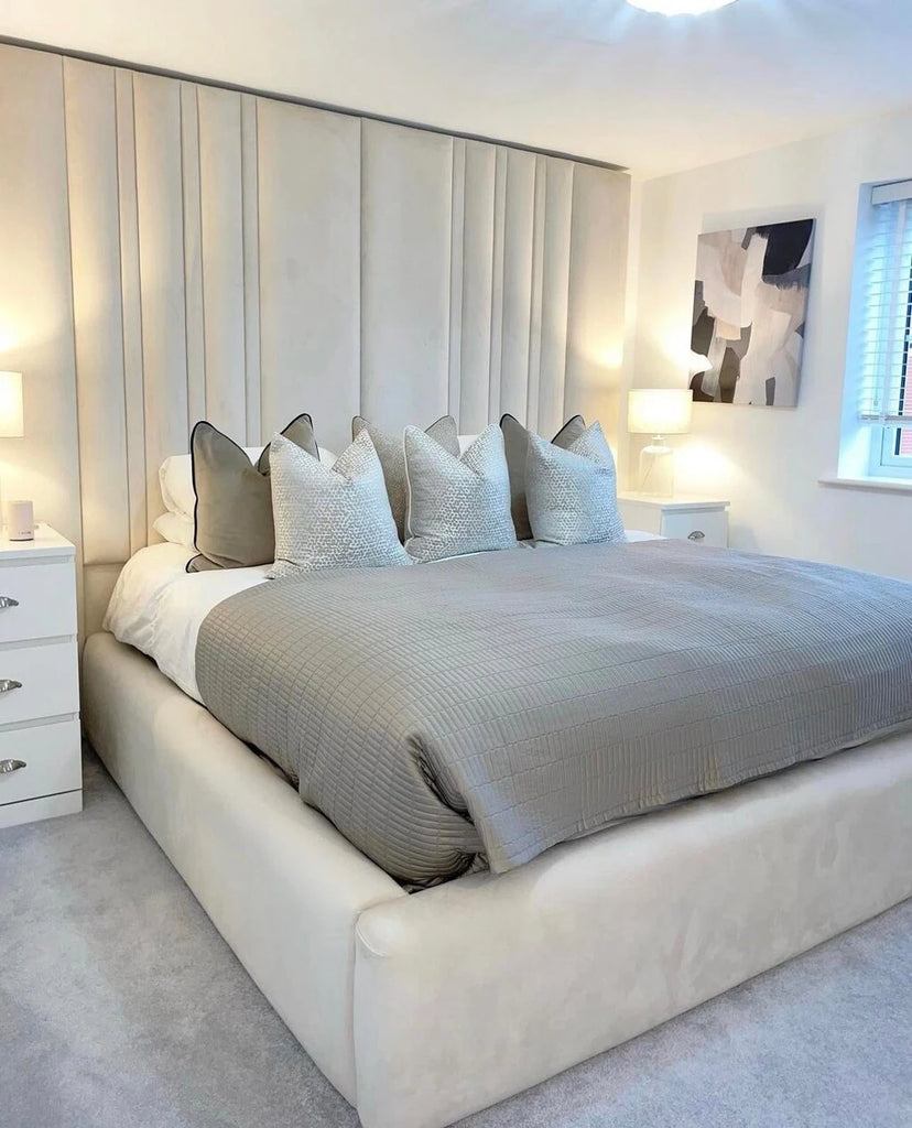 The warinton Panel Bed Frame with Oversized extended Headboard