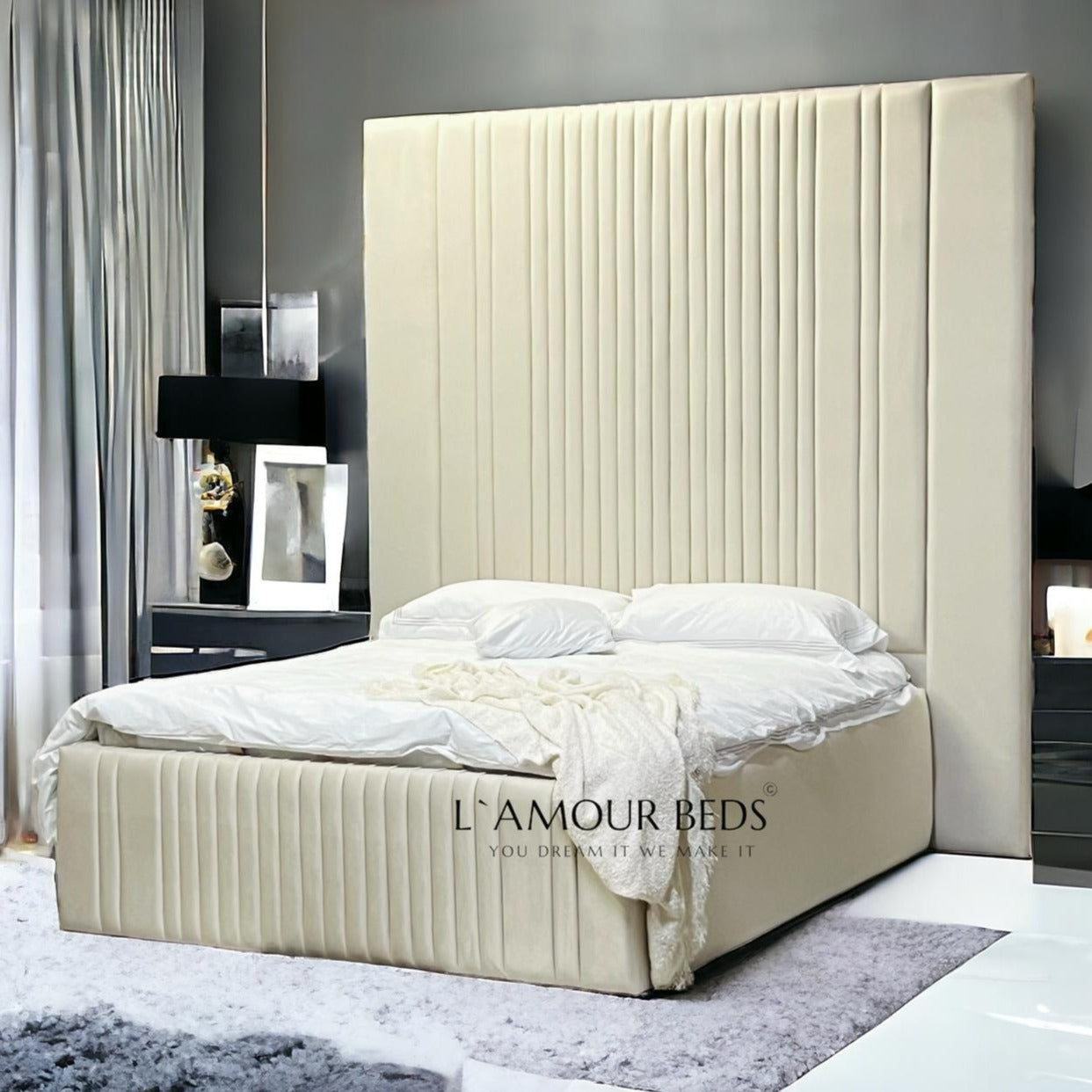 Mona Liza Multi Panel Oversize Extended Headboard Bed - L'amour Beds