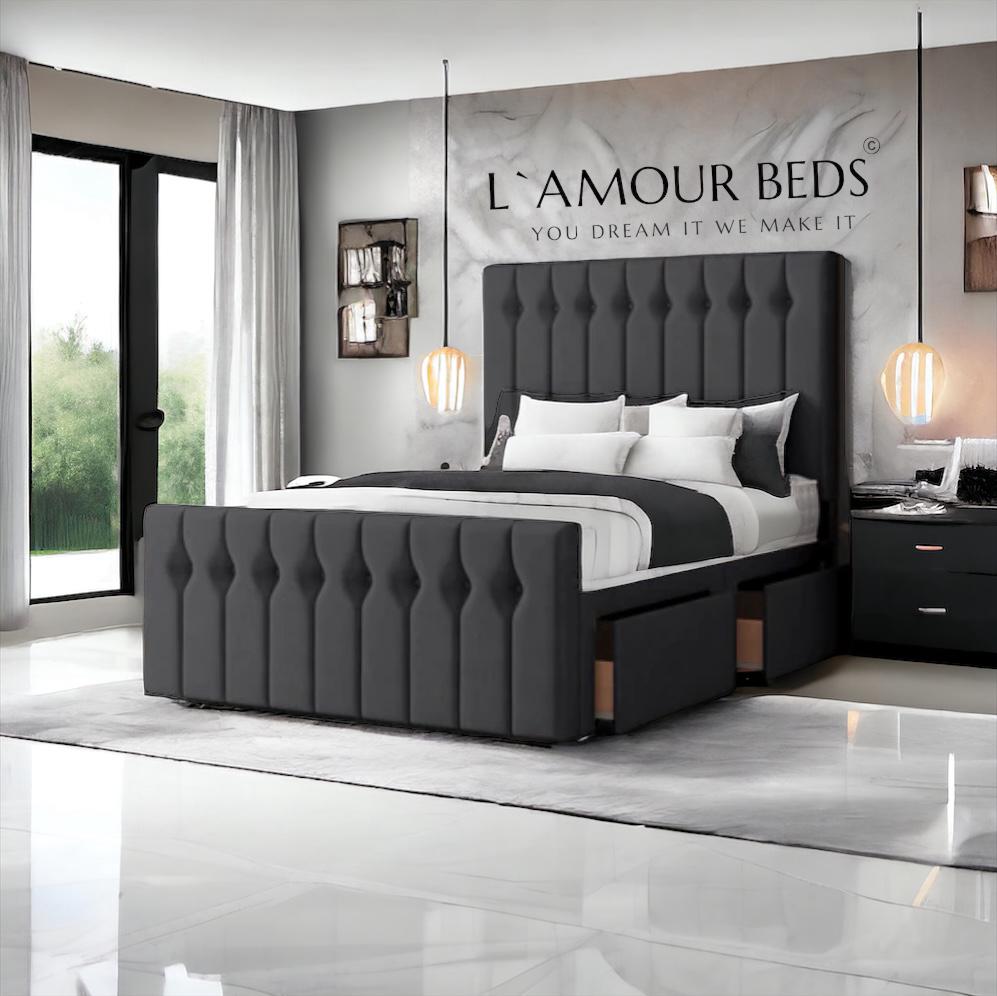 Tokyo Multi Panel Button Divan Bed Set With Headboard - L'amour Beds