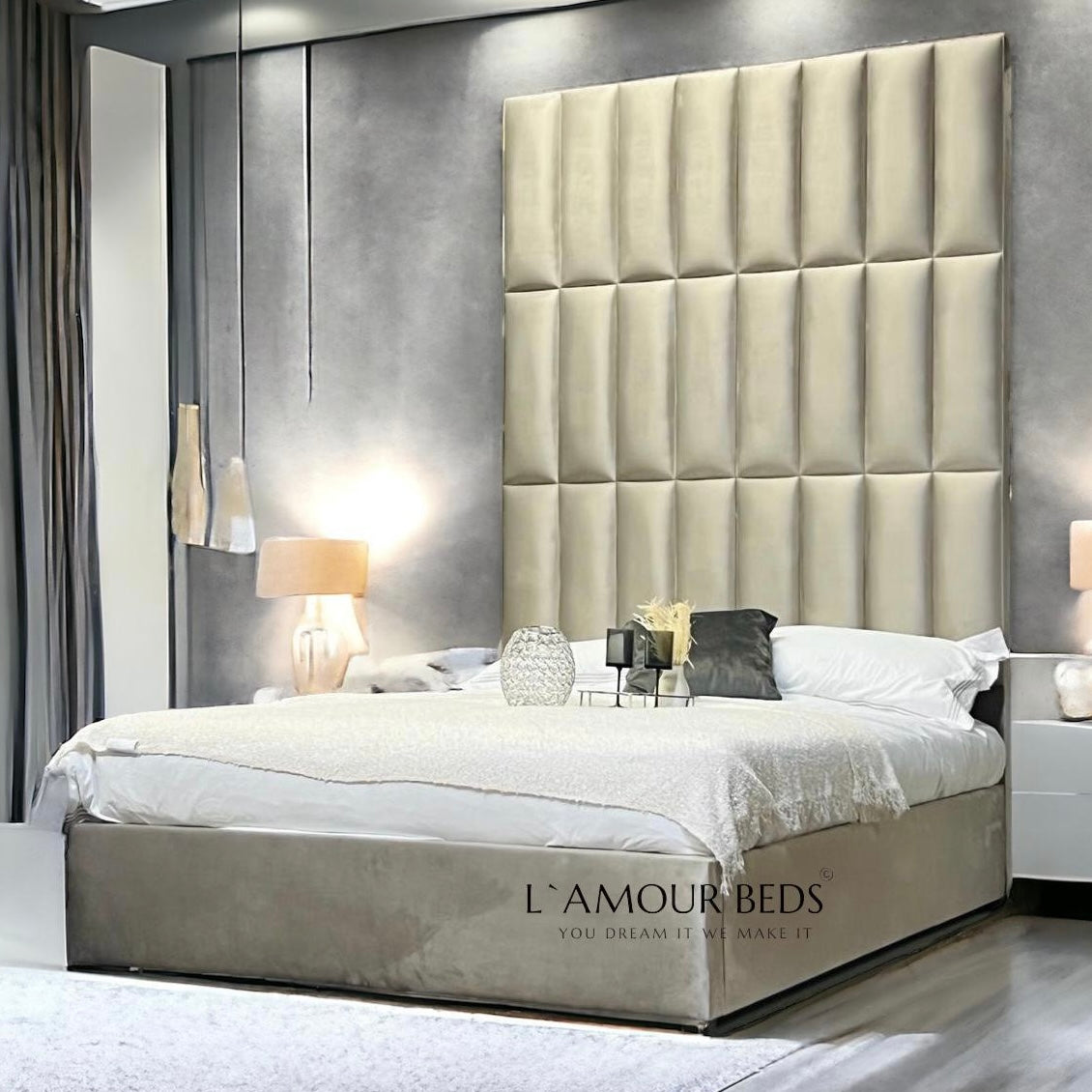 Calvin Zurich Multi Panel Tall Headboard Bed - L'amour Beds