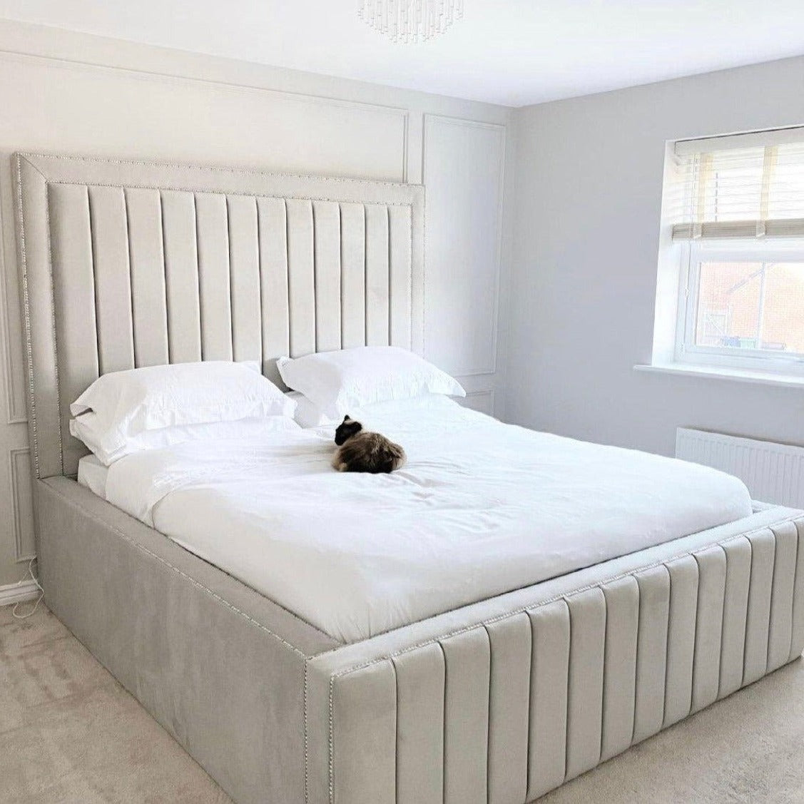 Kiara Bed Frame 18" side rails Chrome Studded Detailing - L'amour Beds